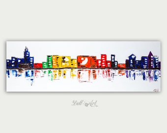 Colorful Chicago Painting, Original Modern Art, Abstract Cityscape, Home Decor, Wall Decor