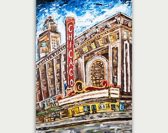 Chicago Theater Oil Painting: Colorful Impasto Art, Modern Home Decor (40x30)