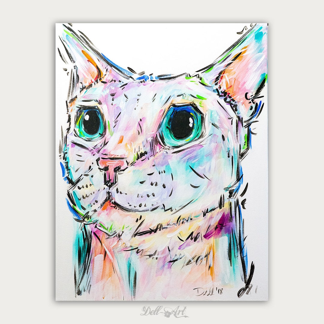 Colorful Art, Custom Cat Paintings, Custom Pet Portrait, Acrylic on