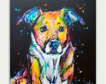 Colorful Custom Dog Portrait, Acrylic Painting on Canvas