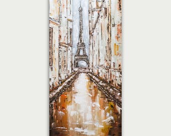 Original Paris Oil Painting, Abstract City Painting, Modern Art, Texture Art On Canvas, Home Decor