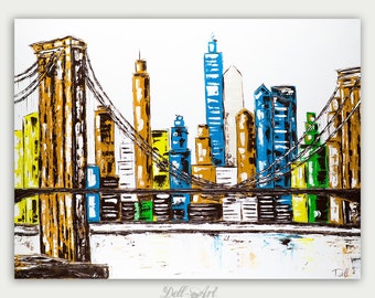 Colorful New York City Painting, Colorful Modern Art, Oil On Canvas, Abstract Painting, Fine Art,  Home decor, City Skyline