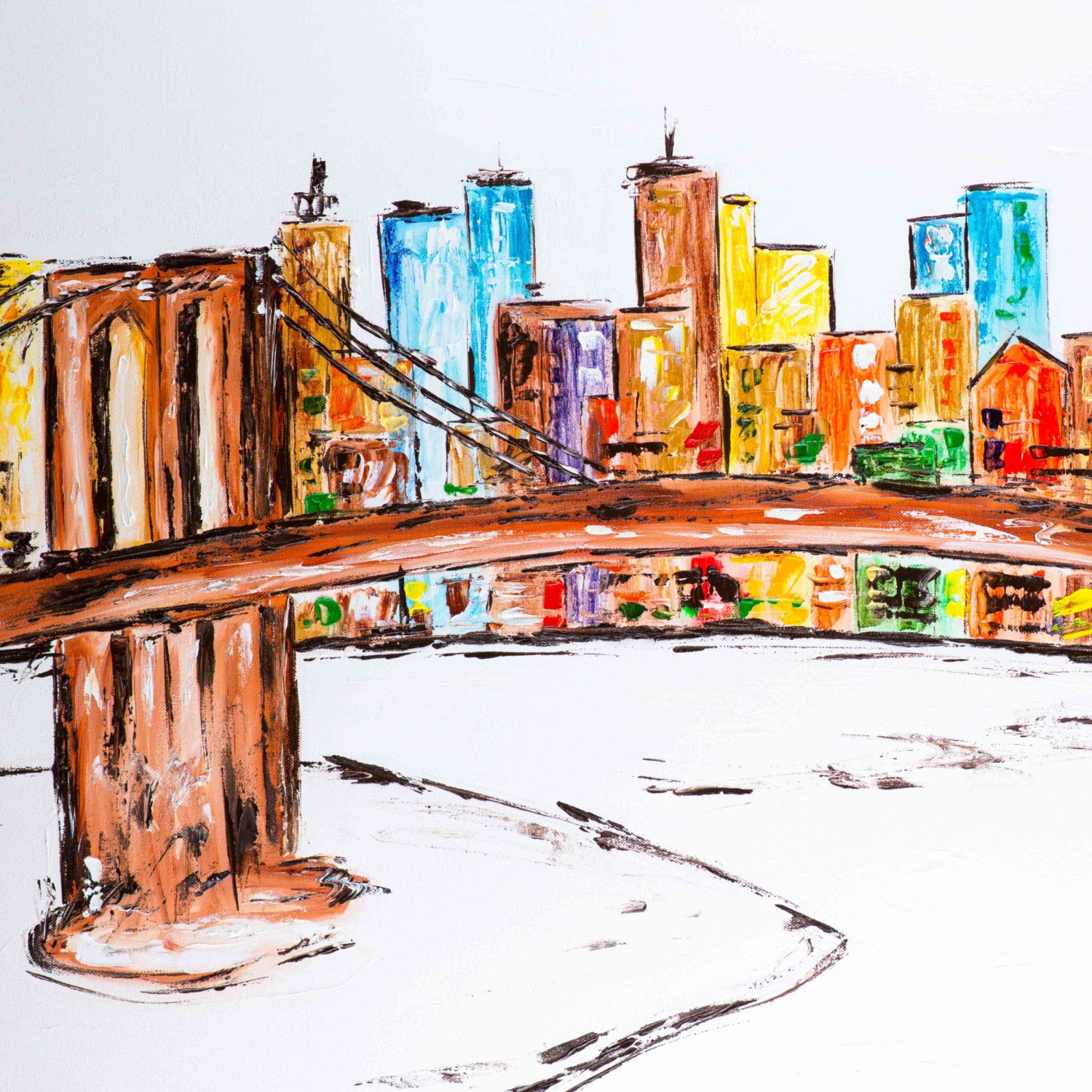 Colorful Brooklyn Bridge Painting Oil Abstract Modern Skyline Etsy