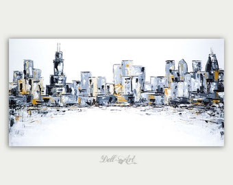 Chicago Skyline Oil Painting,  Modern Abstract Painting, Fine Art, Home Decor