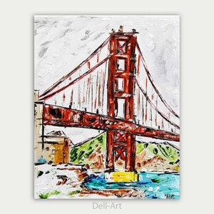 Golden Gate Bridge ,Colorful San Francisco Painting , Oil Painting, Abstract Modern Skyline, Fine Art, Home Decor