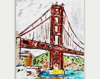 Golden Gate Bridge ,Colorful San Francisco Painting , Oil Painting, Abstract Modern Skyline, Fine Art, Home Decor