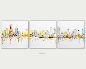 大きな夜景の抽象画、都市景観画、特大サイズのモダンな都市の壁掛け