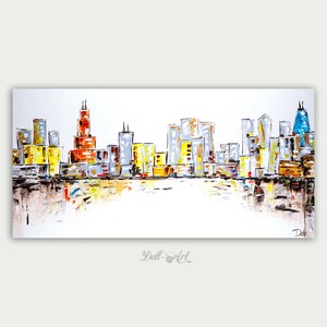Colorful Chicago Skyline, Oil Painting, Abstract Modern Skyline, Fine Art, Home Decor