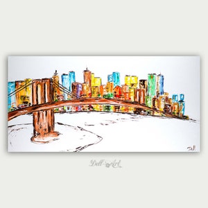 Colorful Brooklyn Bridge Painting New York City Oil Abstract Modern Skyline Artwork City Home Decor