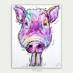 Pet Pig, Custom Pet Paintings, Pet Portrait, Colorful Art, Acrylic On canvas, Wall Decor, Home Decor