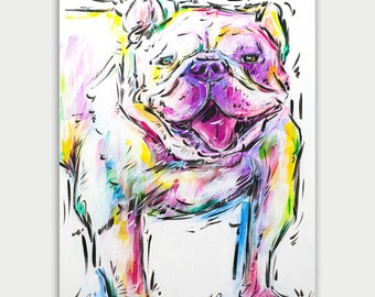 Bulldog Portrait, Custom Pet Portrait, Personalize Portrait, Acrylic Dog Painting, Home Decor