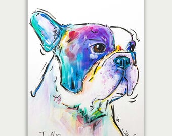 French Bulldog, colorful Portrait, Custom Pet Portrait, Personalize Portrait, Acrylic Dog Painting, Home Decor
