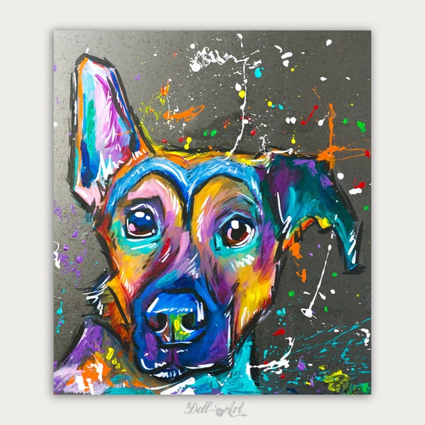 Art de chien coloré, peintures de chien personnalisées, portrait d'animal de compagnie, acrylique sur toile, décoration murale, décoration d'intérieur