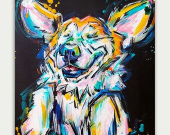 Custom Dog Portrait: Colorful Acrylic Pet Painting on Canvas