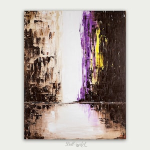 Abstract City Art, Urban Modern painting, Textured Painting, Home Decor,  Oil on canvas, Purple City Lights
