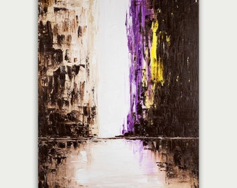 Abstract City Art, Urban Modern painting, Textured Painting, Home Decor,  Oil on canvas, Purple City Lights