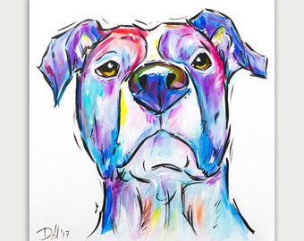 Custom Dog Portrait, Colorful Acrylic Pet Painting on Canvas