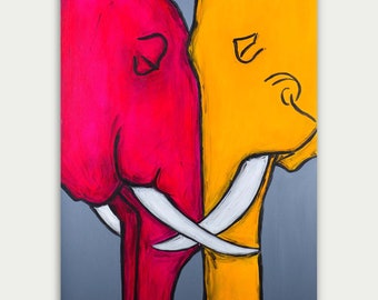 Colorful Figure Elephant Art, Abstract Animal Painting, Acrylic On Canvas, Home decor, Wall decor