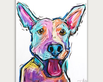 Custom Pet Portrait, Colorful Acrylic Dog Painting On Canvas
