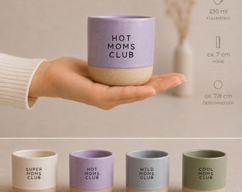 Mama Tasse 230 ml – Hot, Tired, Super oder Cool Moms Club | Keramiktasse in 4 Farben | Lustiges Geschenk für Mamas/ Eltern