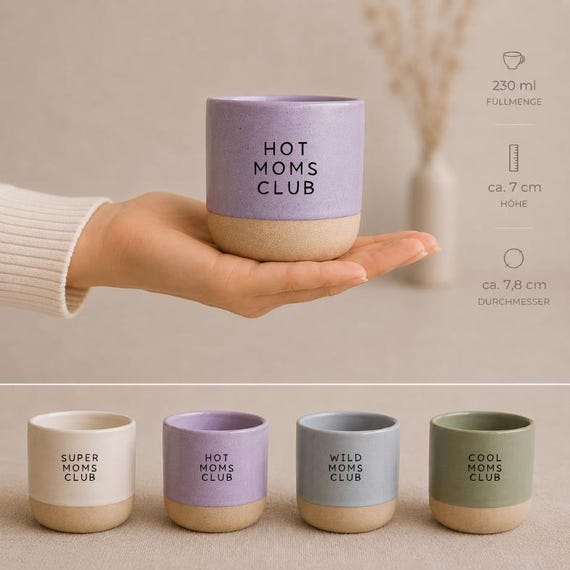 Mama Tasse 230 ml – Hot, Tired, Super oder Cool Moms Club | Keramiktasse in 4 Farben | Lustiges Geschenk für Mamas/ Eltern