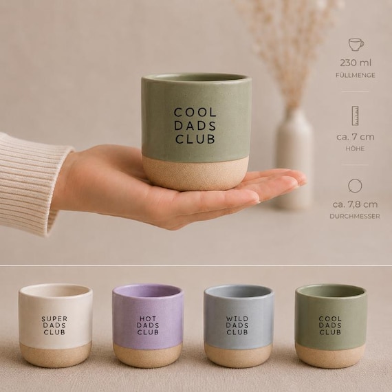 Papa Tasse 230 ml – Hot, Tired, Super, Wild oder Cool Dads Club | Keramiktasse in 4 Farben | Lustiges Geschenk für Paps/ Eltern