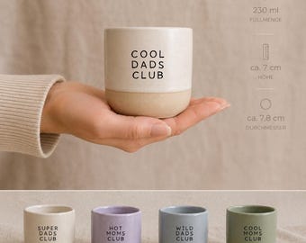 Mama Papa Tasse 230 ml – Hot, Tired, Super oder Cool Moms/Dads Club | Keramiktasse in 4 Farben | Lustiges Geschenk für Eltern