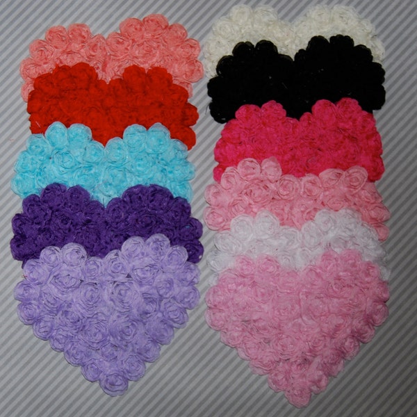 Chiffon Hearts 6 pcs Large Shabby Chic Hearts Rosette Heart Applique Embellishment Hearts Fabric Hearts 4.75" you pick colors shabby shapes