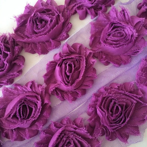 2.5/" shabby flower 1 yard DARK PURPLE solid,wholesale shabby trim flower