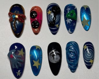 Coraline Inspired Nails – Whimsical Dark Fantasy Set