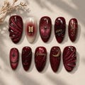 KPOP Arirang Inspired Press On Nails | 2026 Comeback Royal Crimson Art | 3D Sculpted Velvet Cat Eye Nails | Gold Filigree K-pop Nails product logo