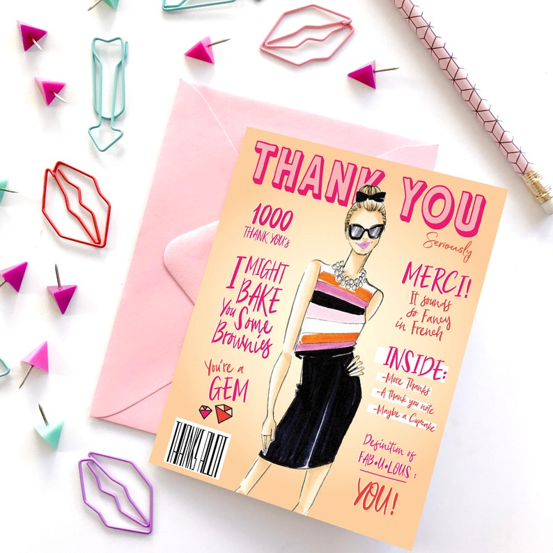 Thank you card fashion card illustrated card fashion | Etsy