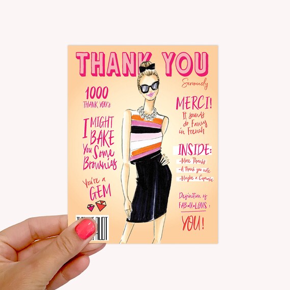 Thank you card fashion card illustrated card fashion | Etsy
