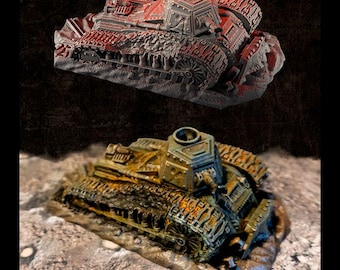 Düsteres Gelände für zerstörte Schützengrabenpanzer im 28-mm- oder 32-mm-Heroic-Scale-Crusade-Wargaming-Format