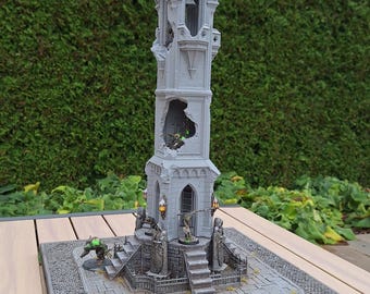 High Detail Ruined Crows Nest Tower - Fantasy 28mm 32mm Tabletop RPG Wargaming LED Braziers