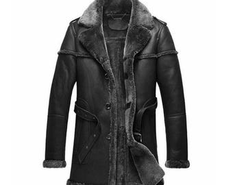 Men’s Black Lambskin Leather B3 Aviator Shearling Coat