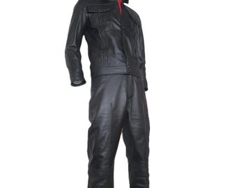 Costume homme noir de style rock en cuir d'agneau - Tenue Tribute 1968