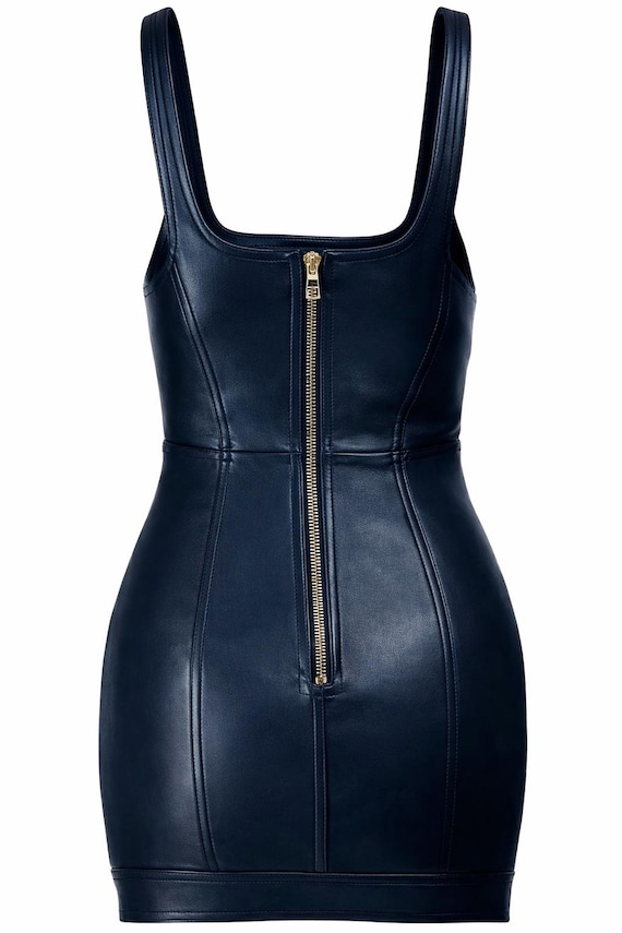 Women's Black Real Lambskin Leather Bodycon Mini Dress With Gold Buttons  Luxury Partywear - Etsy