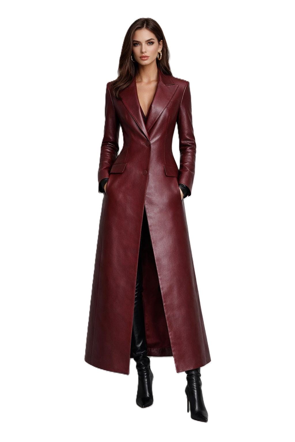 burgundy leather blazer dress WEDTREND Women Burgundy Mother Of The Bride Dress With Slit Sheath Lace  Long Sleeves Mother Of The Bride Dress main image 0