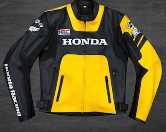 Geel Honda Riding Gear-motorjas heren echt leren motorjack Biker Rider