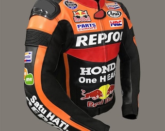 Leren Honda Repsol Racing-herenjack – motorstijl jaren 90, CE-pantsering