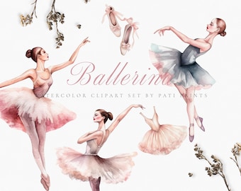 Watercolor Ballet Dancer Clipart for Commercial Use - Ballerina Clipart - Tutus Watercolor Clipart - Ballerina Baby Girl - Ballet Shoes PNG