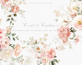 Watercolor Wedding Flower Clipart - Roses Clipart - Watercolor Peony Clipart - Scrapbook Images - Wedding Clipart - Soft Pink Flower Clipart