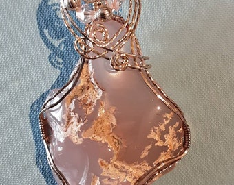 Petrified  Peach Tree pendant wrapped in sterling silver wire