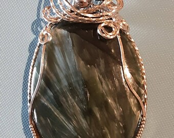 Seraphinite pendant wrapped in sterling silver