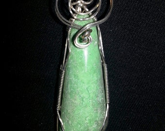 Veriscite stone pendant wire wrapped in sterling silver