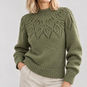 Top Down Round Yoke Sweater Knitting Pattern | Seamless Women’s Pullover PDF