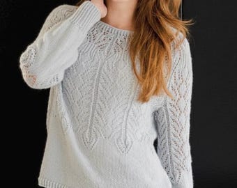 Lace Pullover Knitting Pattern | Round Yoke Seamless Sweater (PDF Pattern)