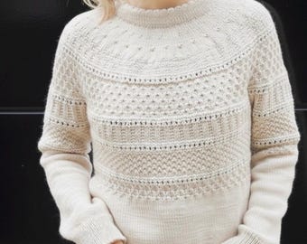 Patrón de tejido de jersey con canesú redondo de arriba hacia abajo (PDF) / Suéter para mujer / Tallas S-XXXL