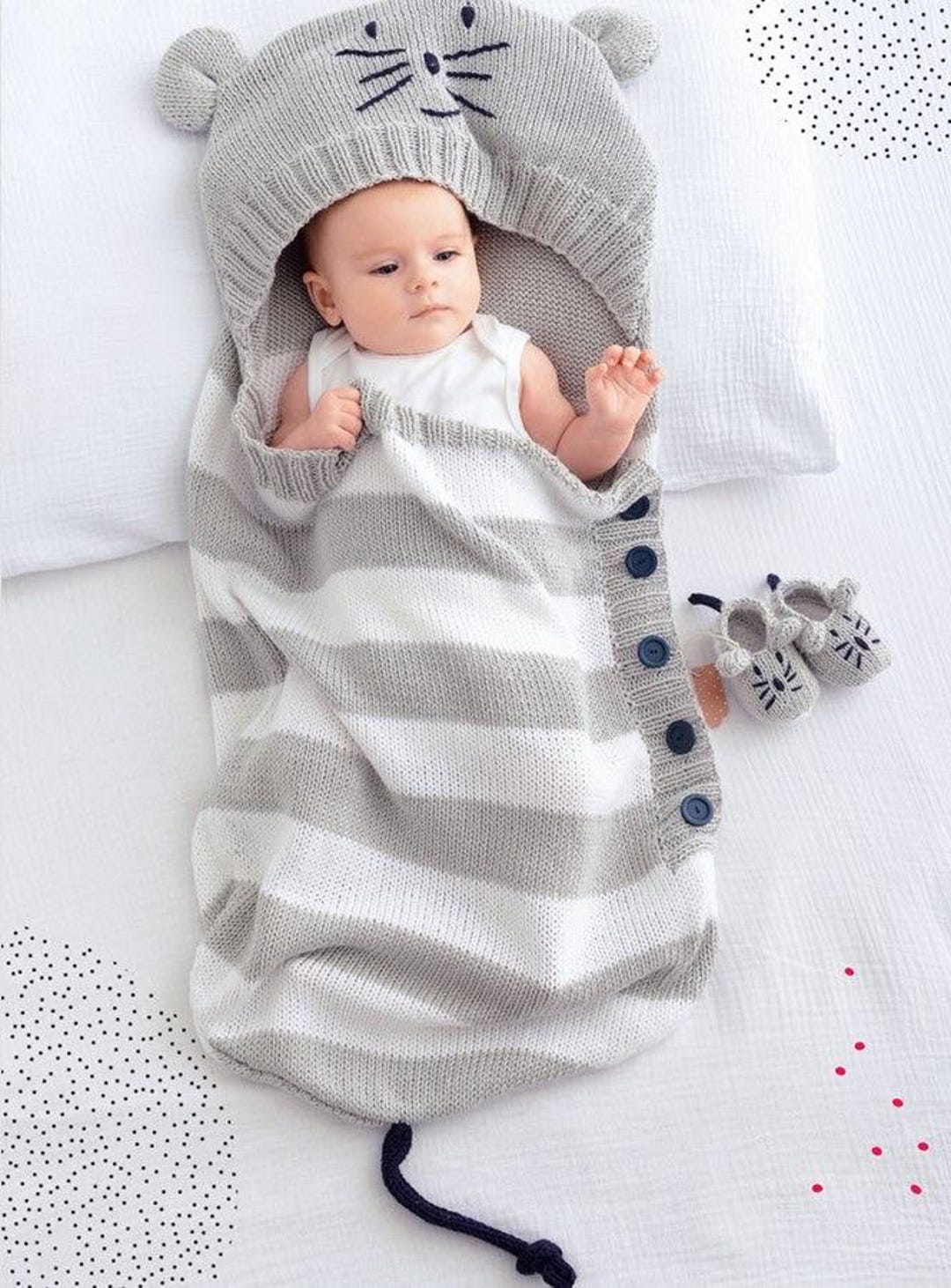 Mouse Baby Sleeping Bag Knitting Pattern | Newborn Cocoon & Booties ...